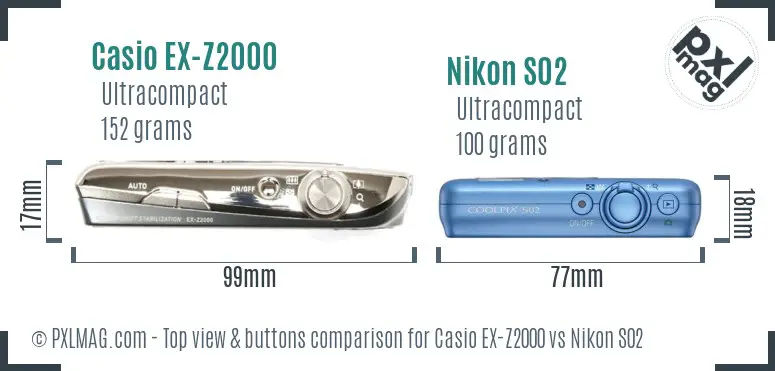 Casio EX-Z2000 vs Nikon S02 top view buttons comparison