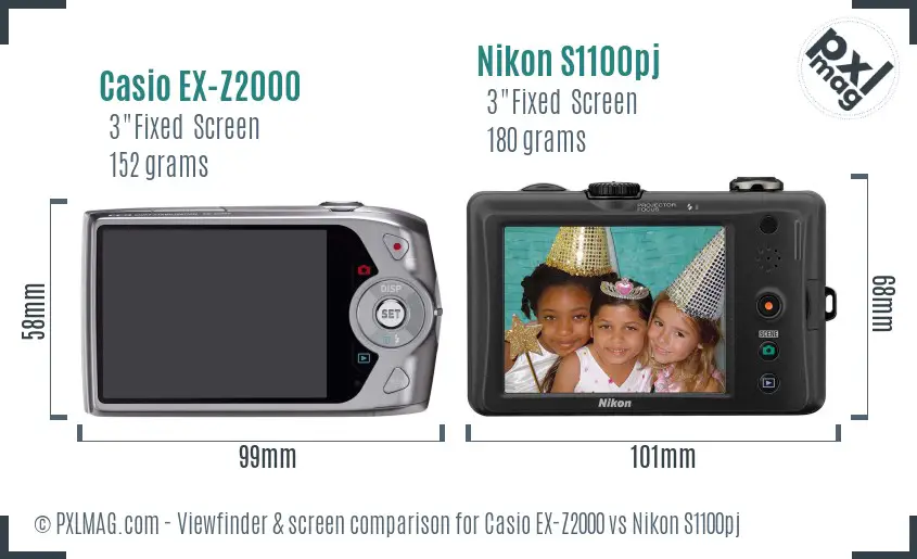 Casio EX-Z2000 vs Nikon S1100pj Screen and Viewfinder comparison