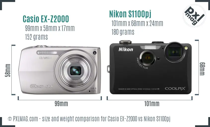 Casio EX-Z2000 vs Nikon S1100pj size comparison