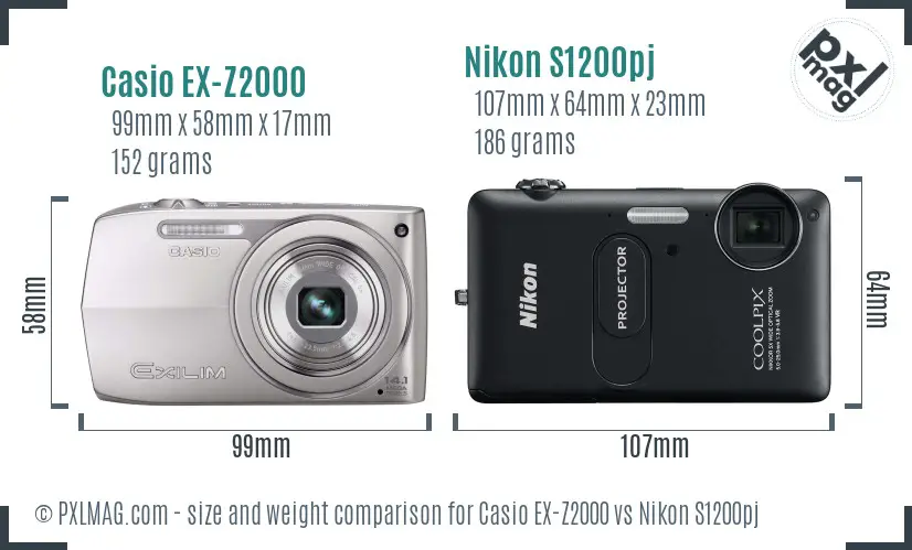 Casio EX-Z2000 vs Nikon S1200pj size comparison