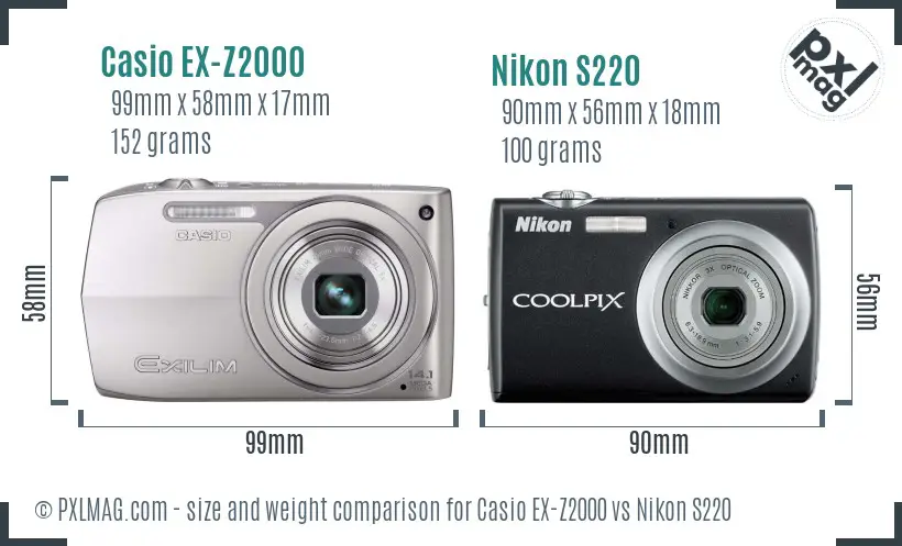 Casio EX-Z2000 vs Nikon S220 size comparison Casio EX-Z2000 vs Nikon S220 size comparison