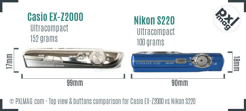Casio EX-Z2000 vs Nikon S220 top view buttons comparison Casio EX-Z2000 vs Nikon S220 top view buttons comparison