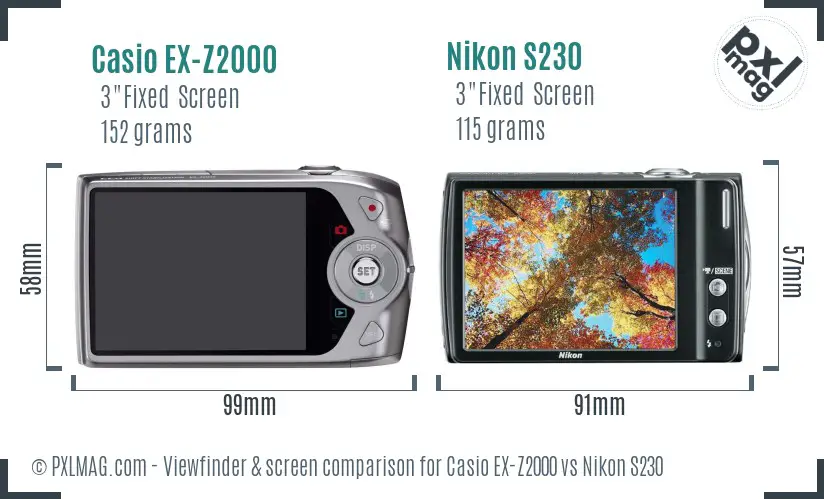 Casio EX-Z2000 vs Nikon S230 Screen and Viewfinder comparison