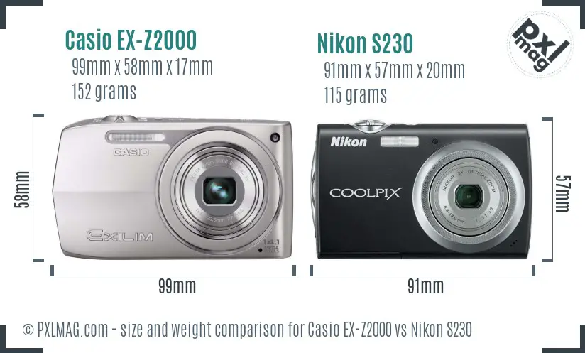 Casio EX-Z2000 vs Nikon S230 size comparison