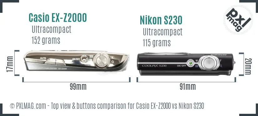 Casio EX-Z2000 vs Nikon S230 top view buttons comparison