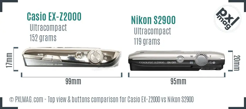 Casio EX-Z2000 vs Nikon S2900 top view buttons comparison