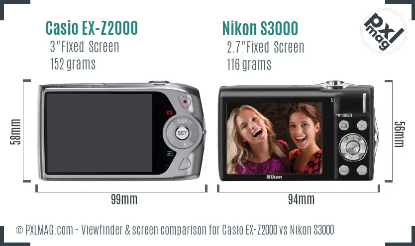 Casio EX-Z2000 vs Nikon S3000 Screen and Viewfinder comparison Casio EX-Z2000 vs Nikon S3000 Screen and Viewfinder comparison