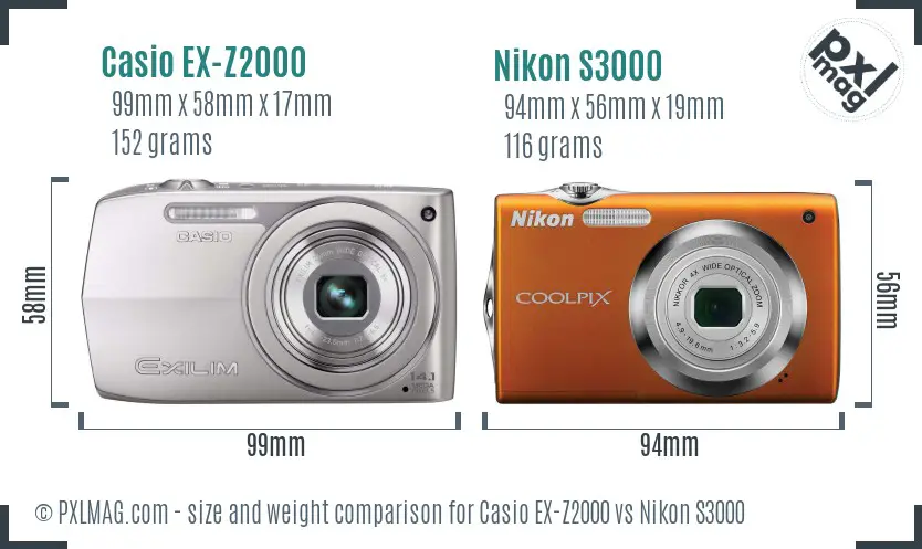 Casio EX-Z2000 vs Nikon S3000 size comparison Casio EX-Z2000 vs Nikon S3000 size comparison