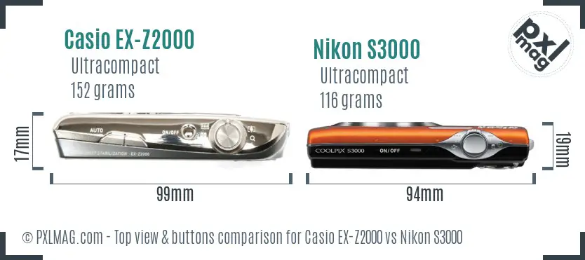 Casio EX-Z2000 vs Nikon S3000 top view buttons comparison Casio EX-Z2000 vs Nikon S3000 top view buttons comparison
