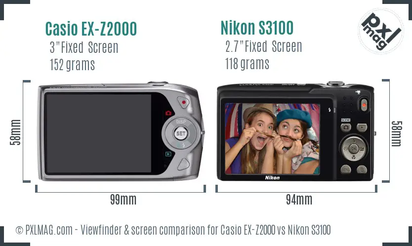 Casio EX-Z2000 vs Nikon S3100 Screen and Viewfinder comparison