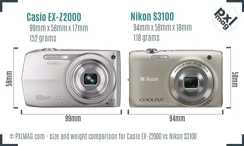 Casio EX-Z2000 vs Nikon S3100 size comparison