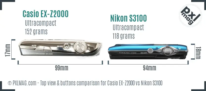 Casio EX-Z2000 vs Nikon S3100 top view buttons comparison