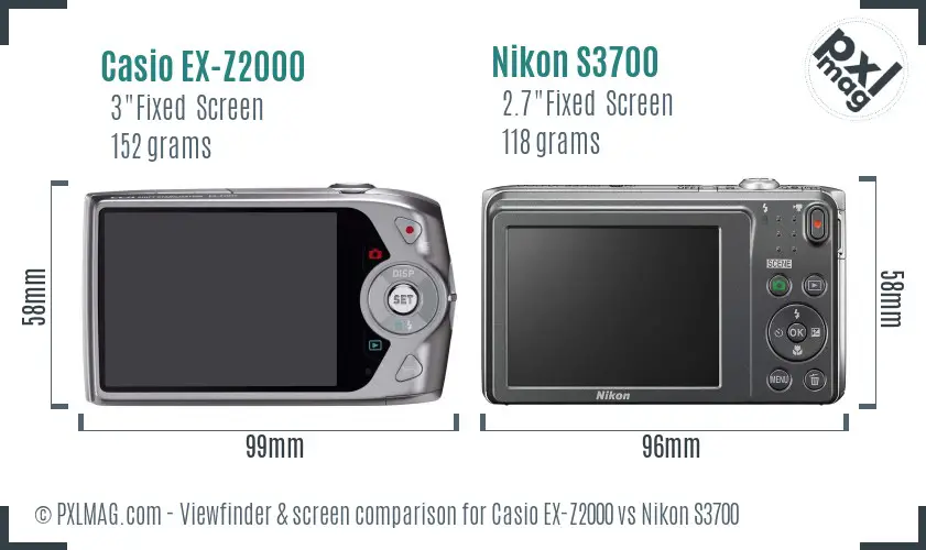 Casio EX-Z2000 vs Nikon S3700 Screen and Viewfinder comparison