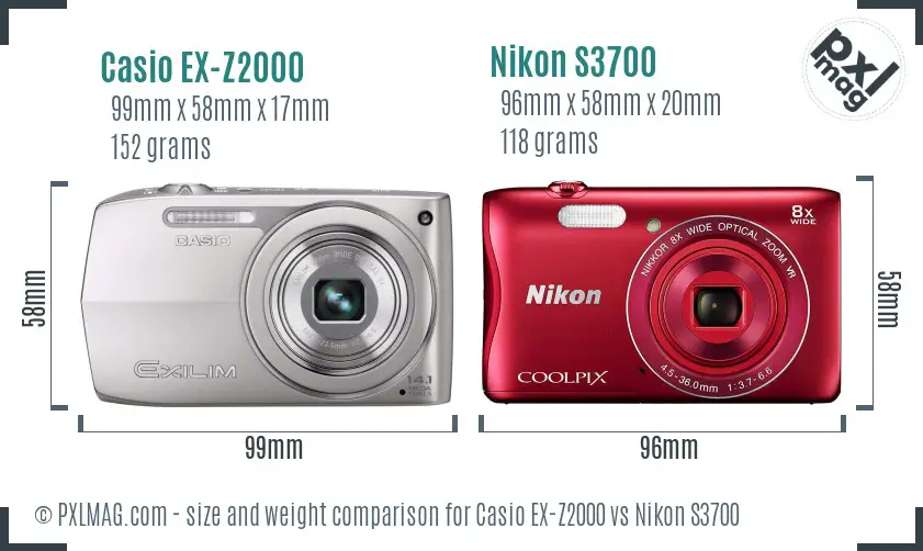 Casio EX-Z2000 vs Nikon S3700 size comparison