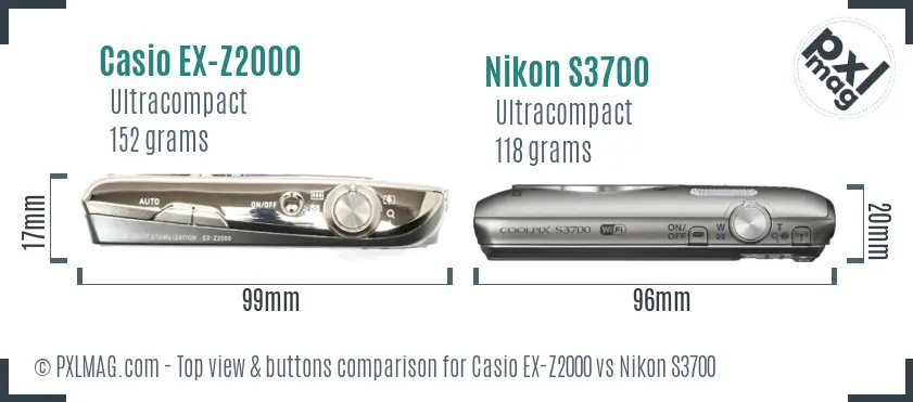 Casio EX-Z2000 vs Nikon S3700 top view buttons comparison
