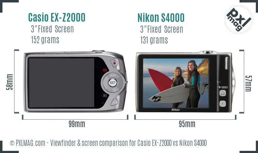 Casio EX-Z2000 vs Nikon S4000 Screen and Viewfinder comparison
