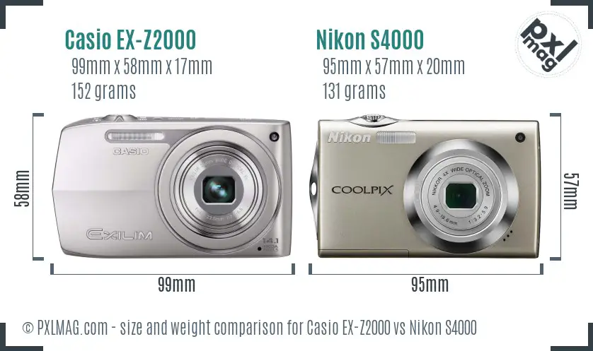 Casio EX-Z2000 vs Nikon S4000 size comparison