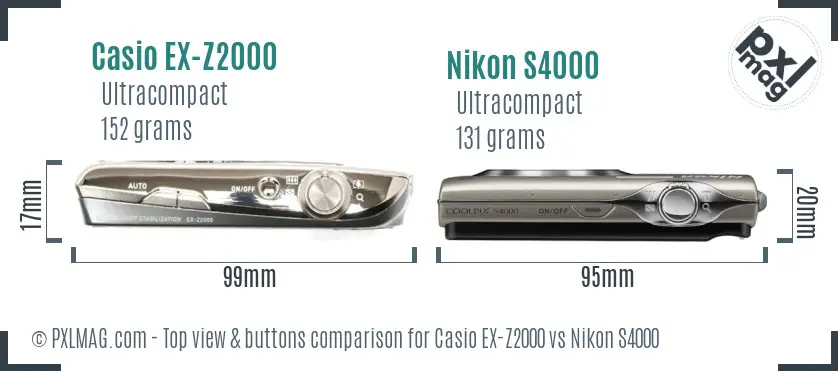 Casio EX-Z2000 vs Nikon S4000 top view buttons comparison