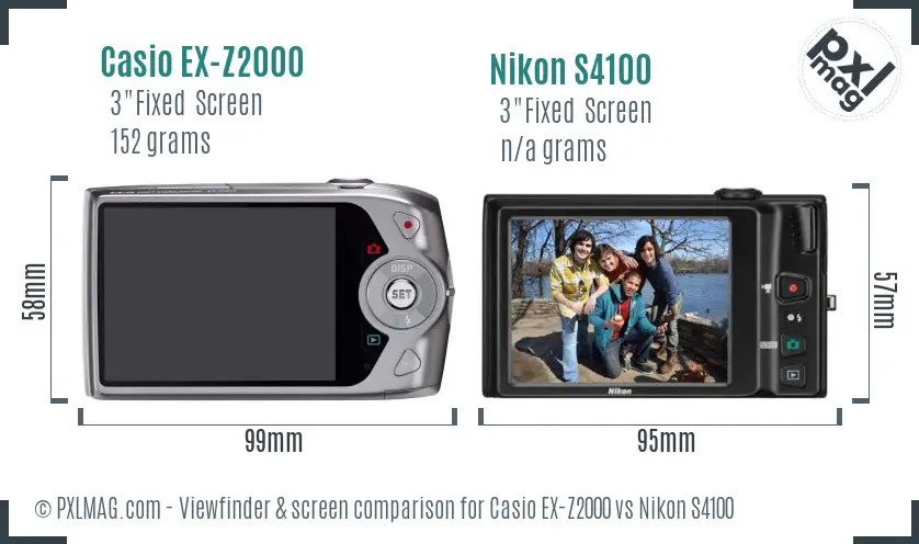 Casio EX-Z2000 vs Nikon S4100 Screen and Viewfinder comparison