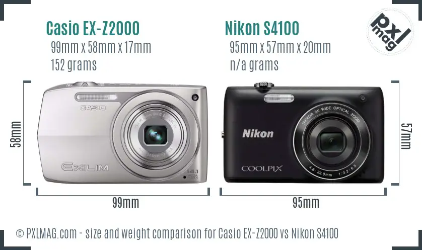Casio EX-Z2000 vs Nikon S4100 size comparison