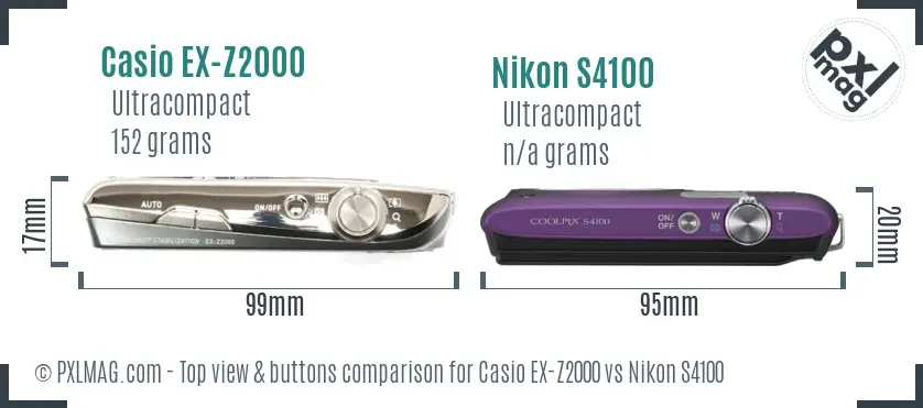 Casio EX-Z2000 vs Nikon S4100 top view buttons comparison
