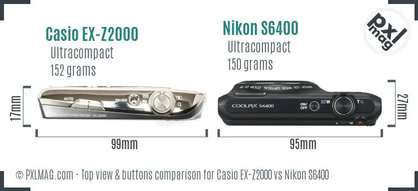 Casio EX-Z2000 vs Nikon S6400 top view buttons comparison