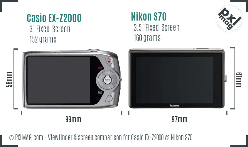 Casio EX-Z2000 vs Nikon S70 Screen and Viewfinder comparison