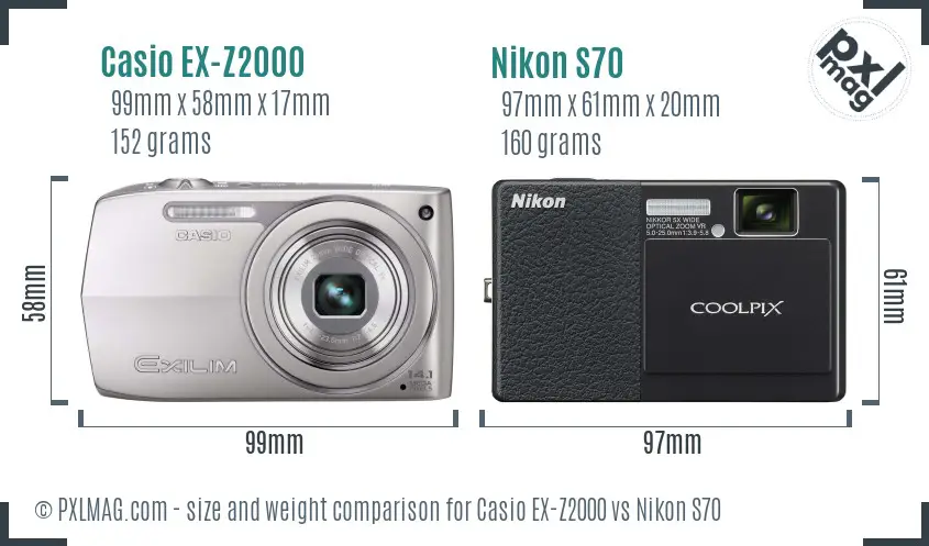 Casio EX-Z2000 vs Nikon S70 size comparison