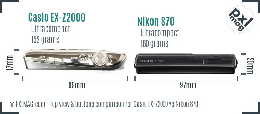 Casio EX-Z2000 vs Nikon S70 top view buttons comparison