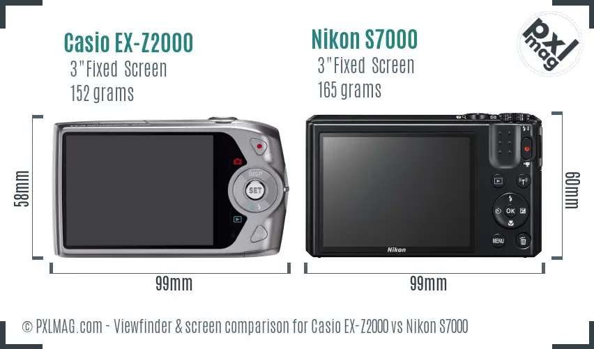 Casio EX-Z2000 vs Nikon S7000 Screen and Viewfinder comparison