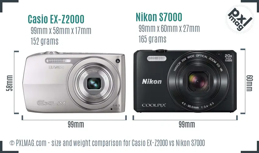 Casio EX-Z2000 vs Nikon S7000 size comparison