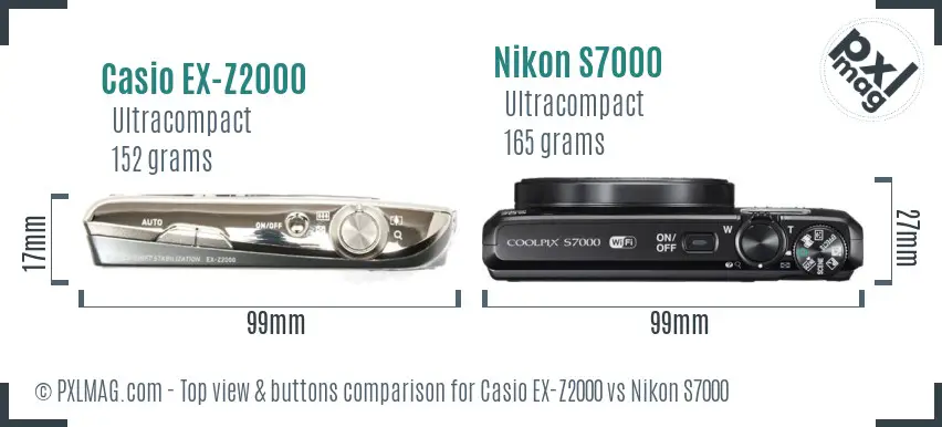 Casio EX-Z2000 vs Nikon S7000 top view buttons comparison