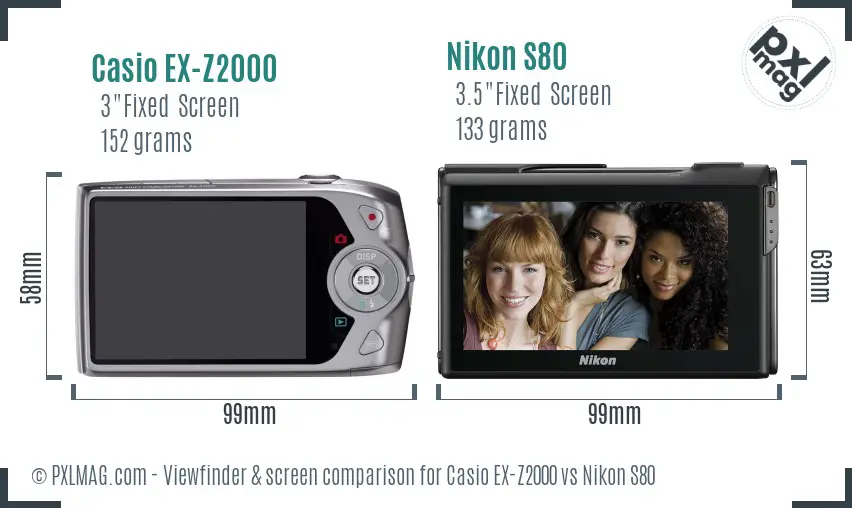 Casio EX-Z2000 vs Nikon S80 Screen and Viewfinder comparison