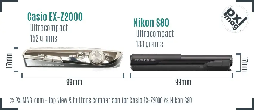 Casio EX-Z2000 vs Nikon S80 top view buttons comparison