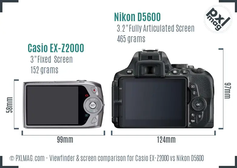 Casio EX-Z2000 vs Nikon D5600 Screen and Viewfinder comparison