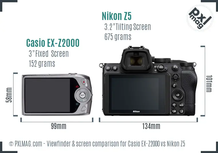 Casio EX-Z2000 vs Nikon Z5 Screen and Viewfinder comparison