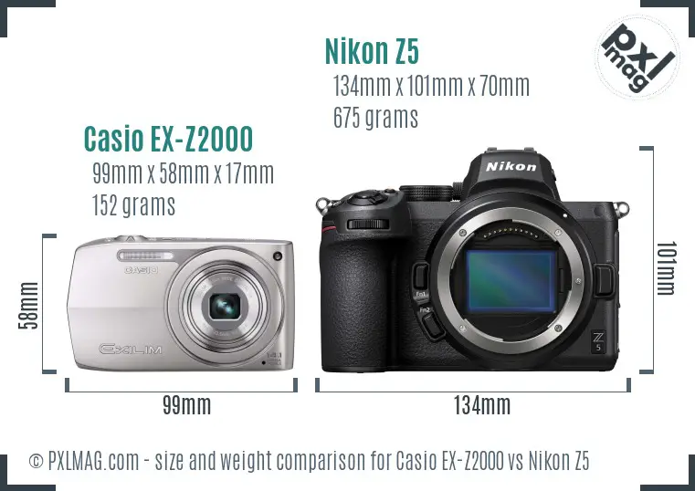 Casio EX-Z2000 vs Nikon Z5 size comparison