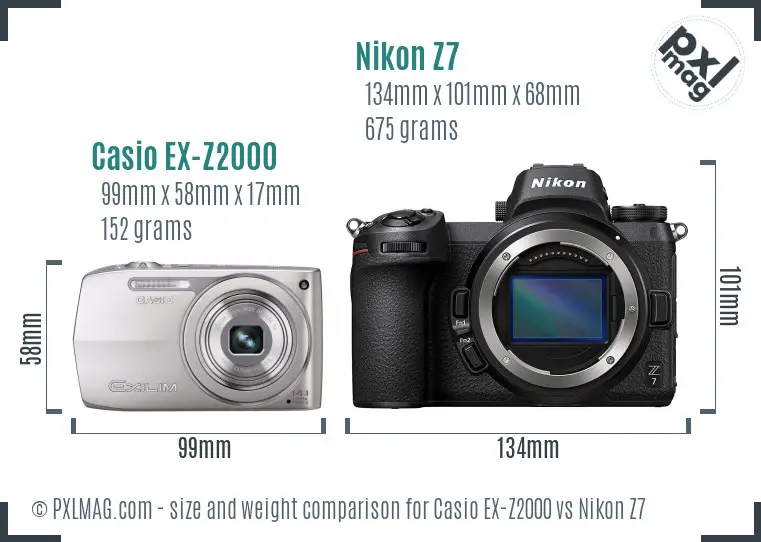 Casio EX-Z2000 vs Nikon Z7 size comparison