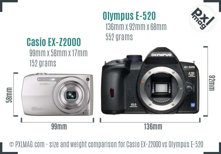 Casio EX-Z2000 vs Olympus E-520 size comparison