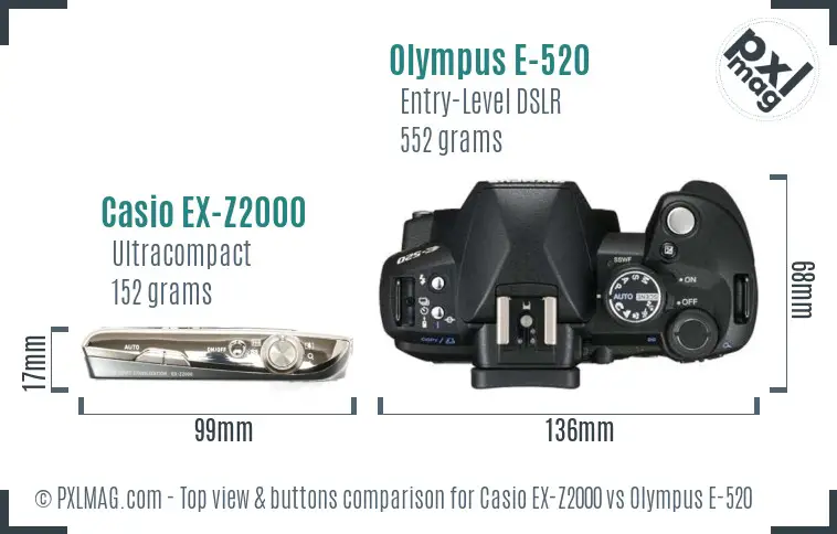 Casio EX-Z2000 vs Olympus E-520 top view buttons comparison