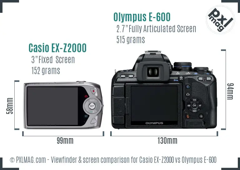 Casio EX-Z2000 vs Olympus E-600 Screen and Viewfinder comparison