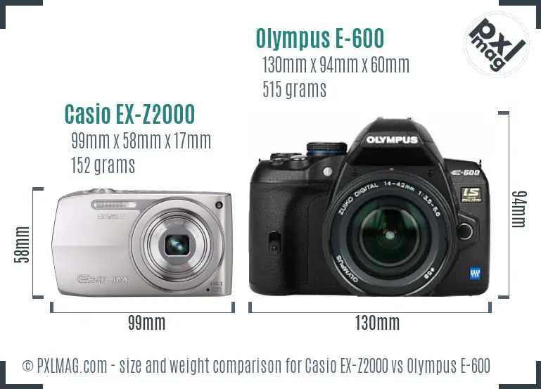 Casio EX-Z2000 vs Olympus E-600 size comparison