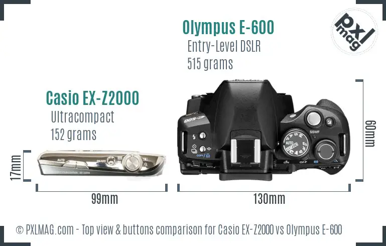 Casio EX-Z2000 vs Olympus E-600 top view buttons comparison