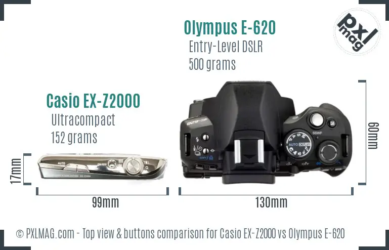 Casio EX-Z2000 vs Olympus E-620 top view buttons comparison