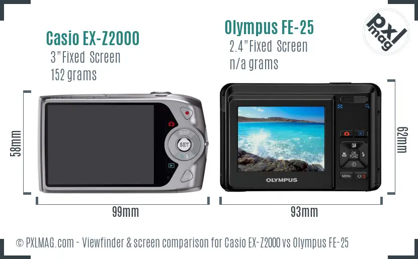Casio EX-Z2000 vs Olympus FE-25 Screen and Viewfinder comparison