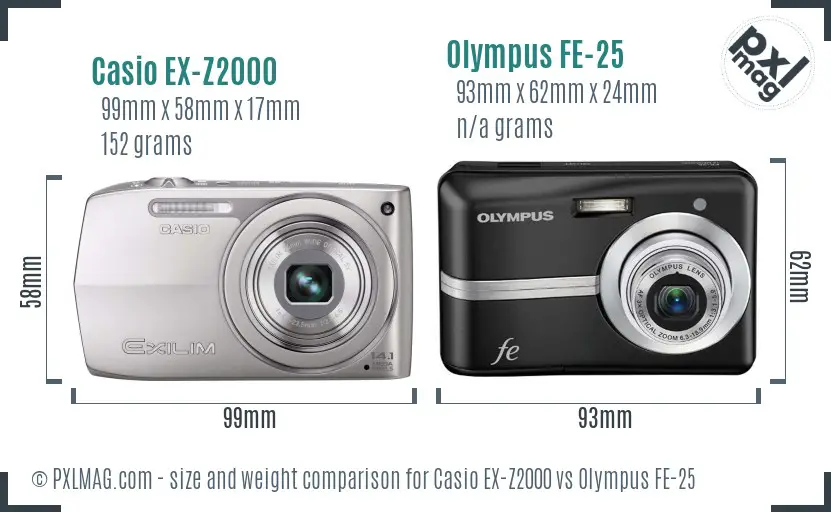 Casio EX-Z2000 vs Olympus FE-25 size comparison