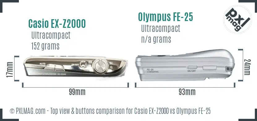Casio EX-Z2000 vs Olympus FE-25 top view buttons comparison