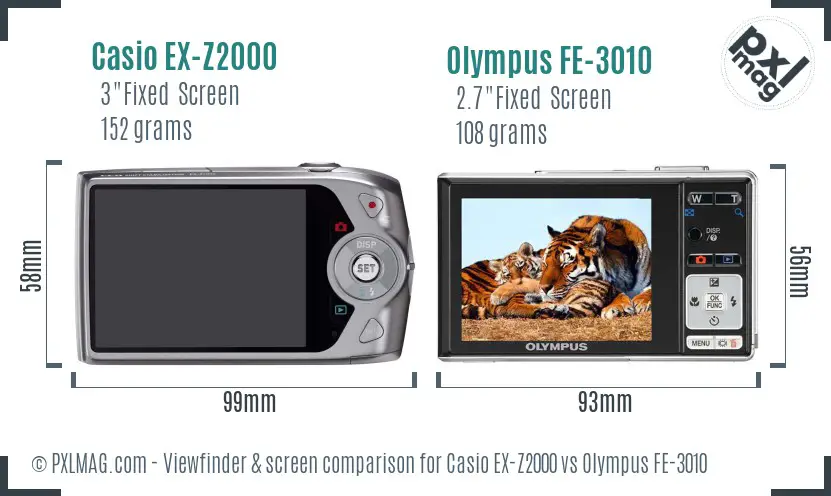Casio EX-Z2000 vs Olympus FE-3010 Screen and Viewfinder comparison