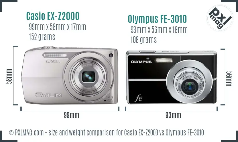 Casio EX-Z2000 vs Olympus FE-3010 size comparison