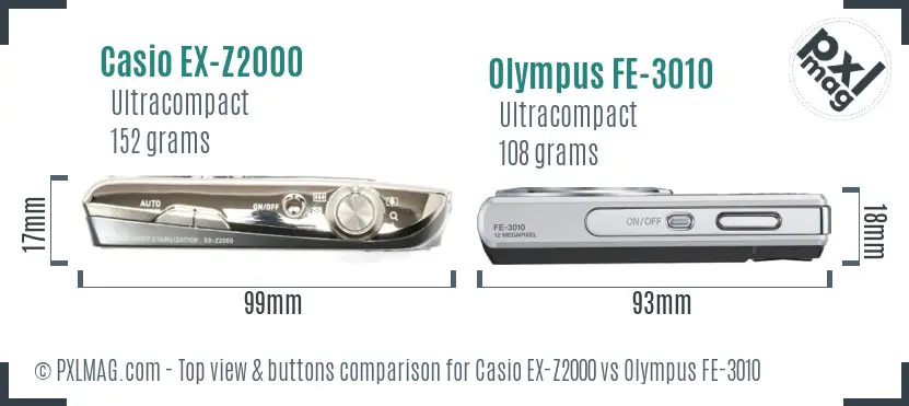 Casio EX-Z2000 vs Olympus FE-3010 top view buttons comparison